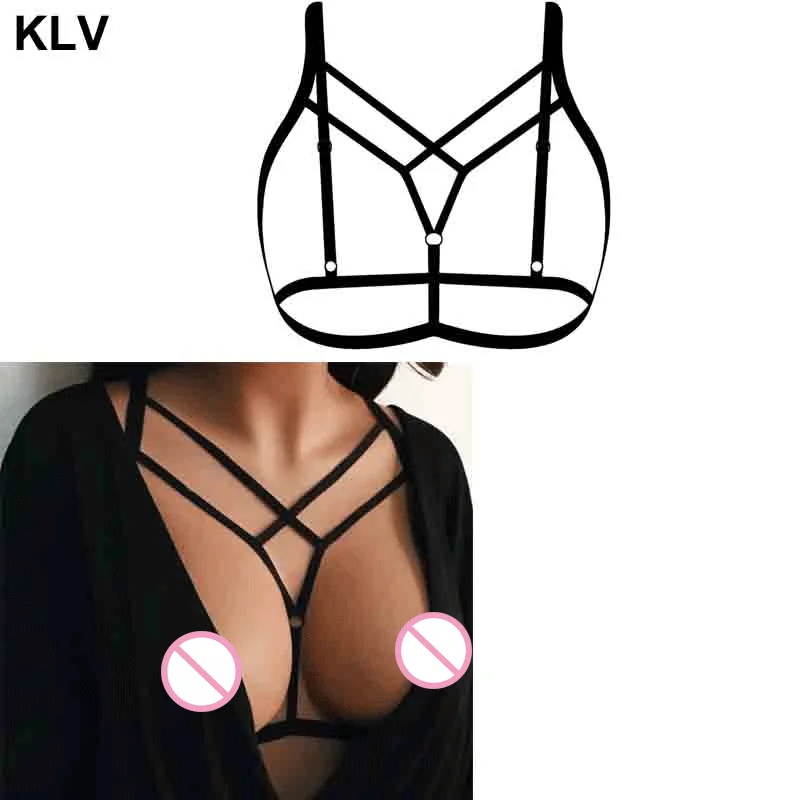 

Women Erotic Hollow Out Alluring Harness Bra Elastic Cage Strappy Bandage Bustier Elastic Criss Cross Clubwear Lingerie