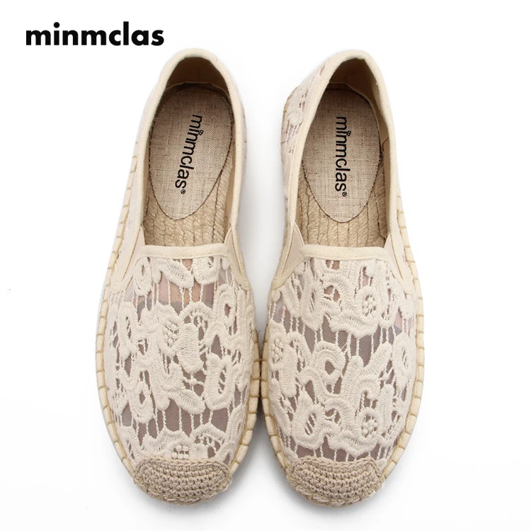Minmclas женские сандалии на веревочной подошве вышитая обувь удобные тапочки с
