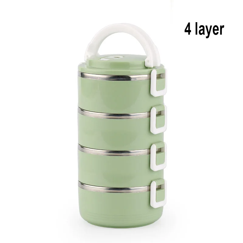 4 Layer (Green) Утолщенный Ланч-бокс из нержавеющей стали, термо-бокс для еды, Ланчбокс в японском стиле для взрослых и детей, для офиса, портативный, для пикника, школы - Цвет: 4 Layer (Green)