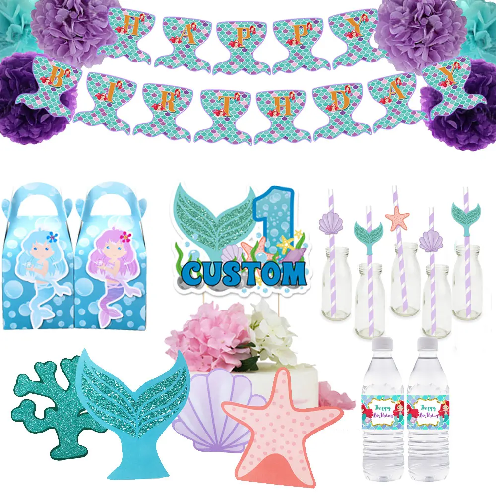 Русалка партия поставок пользу коробка приглашение соломенный торт Топпер шляпа