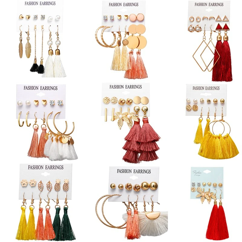 Женские серьги подвески HOCOLE Винтажные из шелковой ткани золотистого цвета с