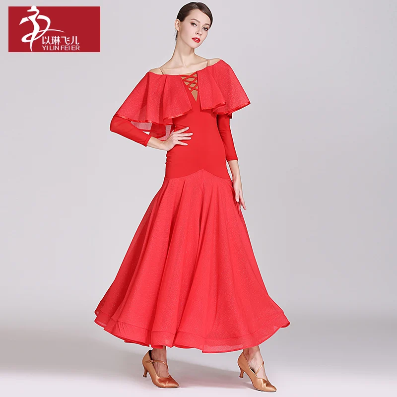 Женское платье для бальных танцев вальса и Танго с длинным рукавом стандартное