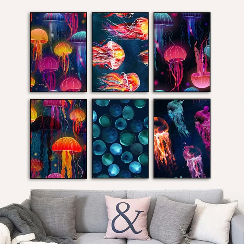 

Watercolor Jellyfish Nordic Posters And Prints Wall Art Canvas Painting Animal Wall Pictures For Living Room Bedroom Home Decor