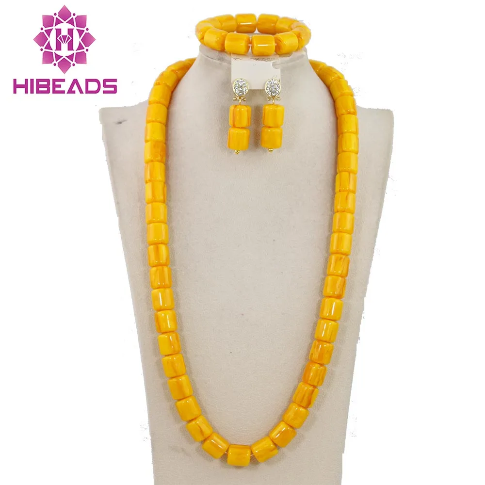 Желтый искусственный Коралл африканские бусины комплект ювелирных изделий с