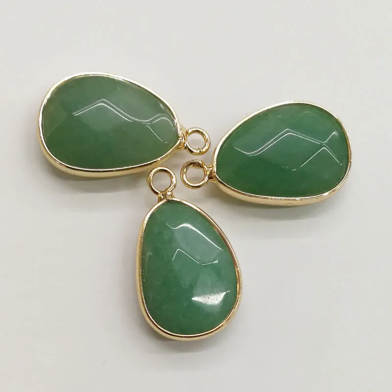 

Wholesale Fashion Green Aventurine section natural Irregular water Drop Stone Gold Color Connectors for Bracelet Necklace 12pcs