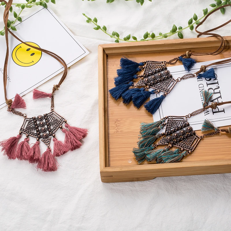 

Vintage Boho Bohemian Ethnic Statement Tassel Pendant Necklace for Women Sweater Chain Choker Jewelry Accessories Gifts