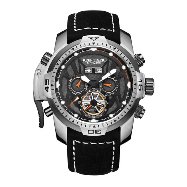 Мужские автоматические механические часы на кожаном ремешке с календарем |