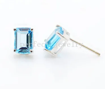 Серьги гвоздики с голубым топазом ювелирные изделия серьги натуральным из