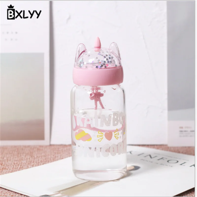

BXLYY Sequined Unicorn Glass Water Bottle Korea Creative Trend Portable Water Bottlewedding Favors and GiftsWater Bottle Sport6z