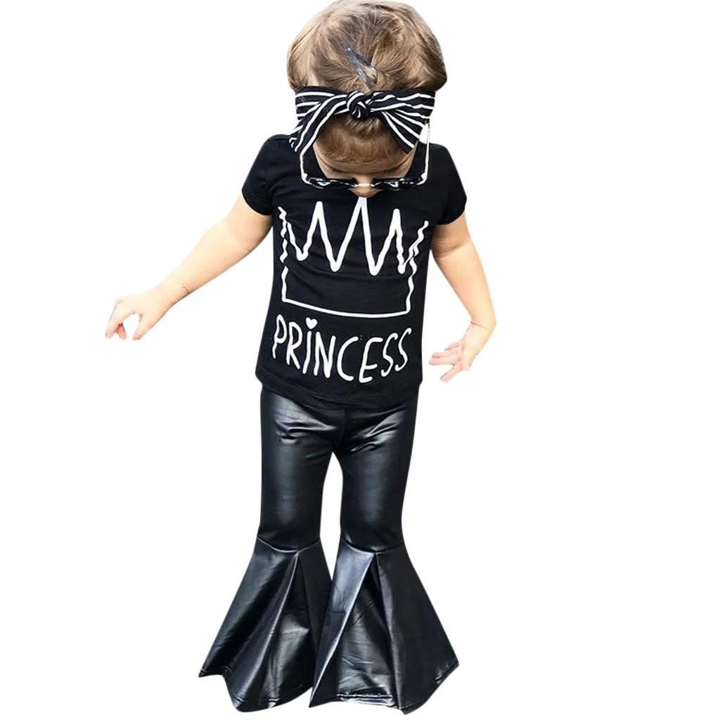 Новый комплект летней одежды для маленьких девочек топы с буквенным принтом +