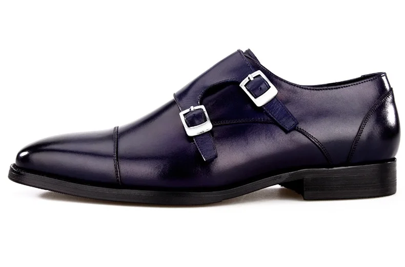 Модные черные/синие мужские деловые туфли на двойном ремешке офисная обувь из