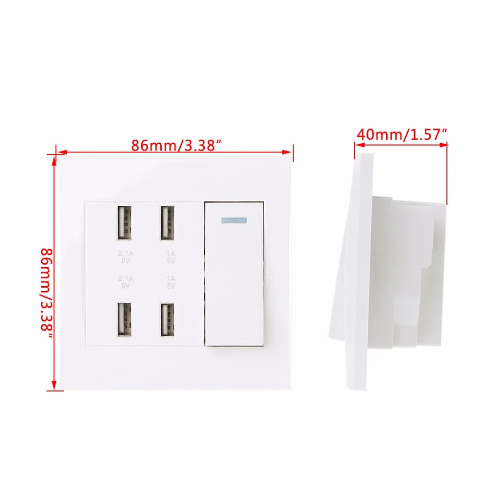 Настенный выключатель с 4 USB-портами 220 В 10 А | Обустройство дома