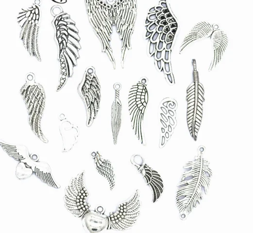 

17pcs Tibetan silver feather wing pendant charms mixed suit alloy Handmade earring bracelet necklace Jewelry DIY Components