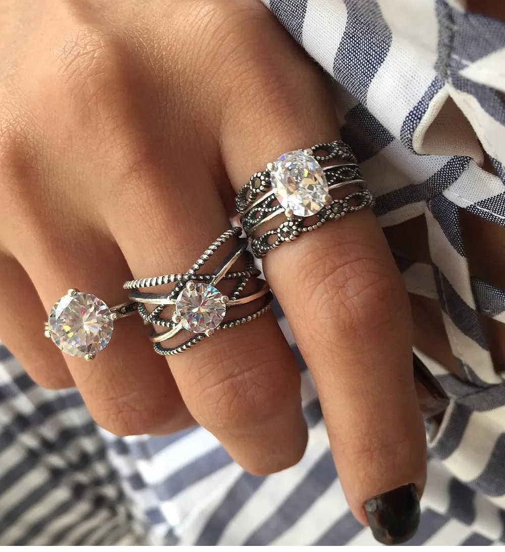 

3 Pcs/Set Vintage Metal Rhinestone Knuckle Rings Sets European Fashion Rings for Women Bohemian Summer Party Jewelry