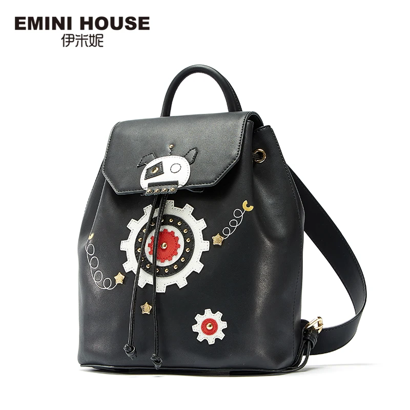 EMINI HOUSE Робот серии Drawstring сумка черный кожаный для женщин сумки дизайнер