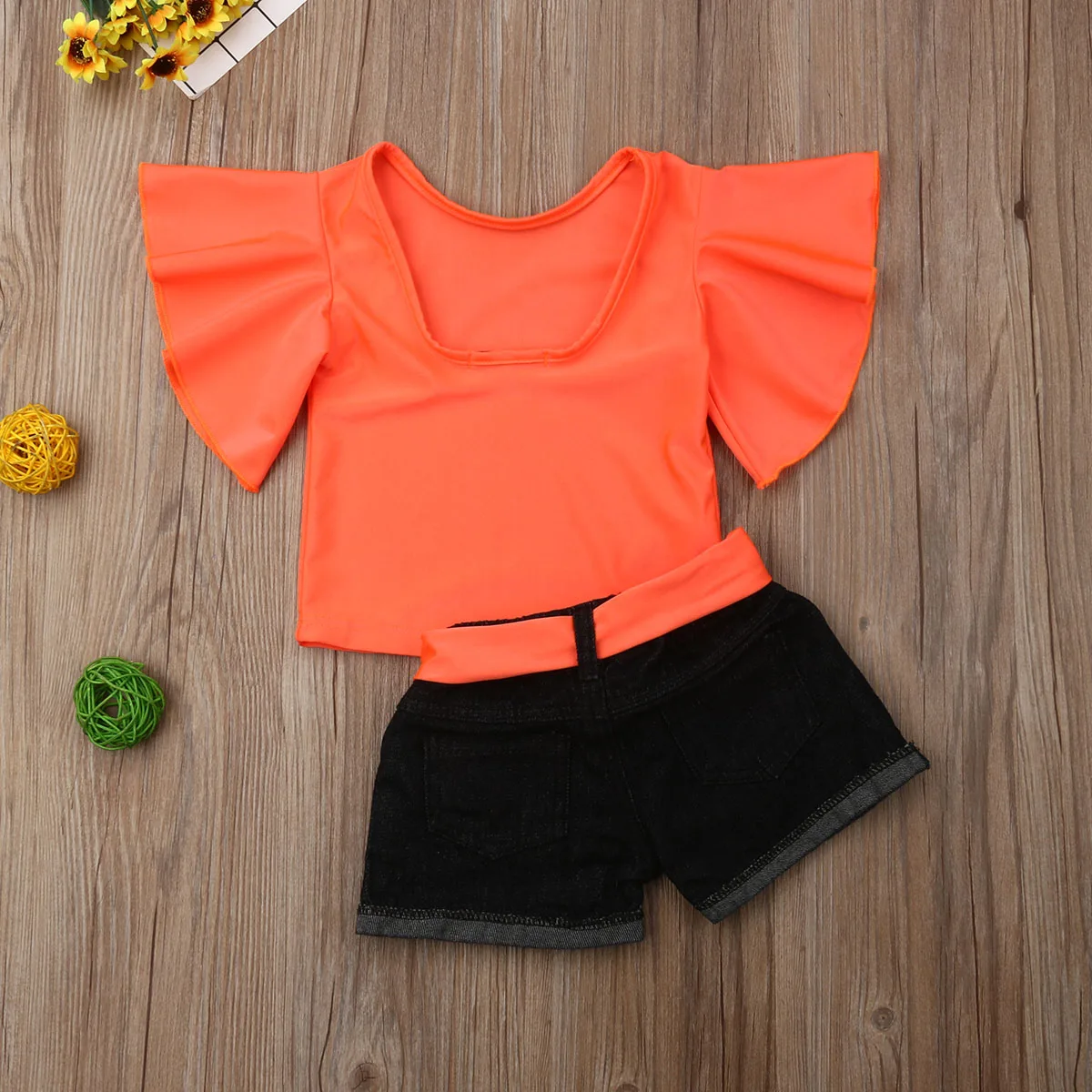 Новинка 2019 летний комплект одежды для маленьких девочек топ с цветочным принтом