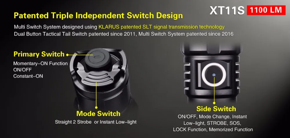 Тактический фонарь Klarus XT11S CREE XP-L HI V3 светодиодный 1100lm дальность луча 330 метров уличный фонарик с батареей+ зарядный кабель