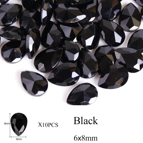 Black 6x8mm 10 шт капли воды, стразы для дизайна ногтей, хрустальные камни, 10 цветов, 7x10 мм/6x8 мм, блестящие DIY Подвески, украшения для дизайна ногтей TR030 - Цвет: Black 6x8mm
