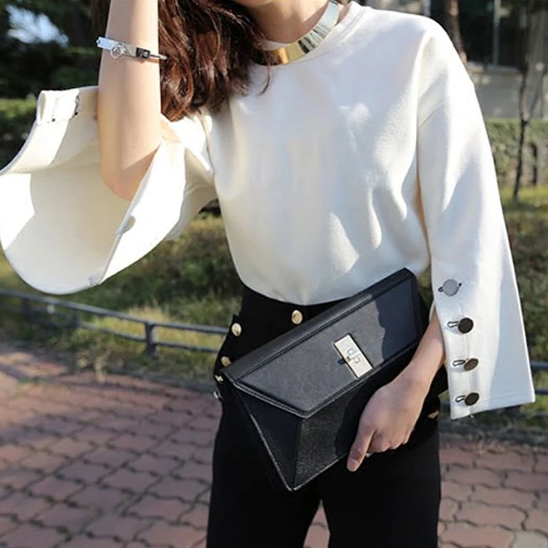 [CHICEVER] 2020 Autumn Flare Sleeve Split O-neck Lady Female Tops Women Casual Clothes New Fashion Korean | Женская одежда