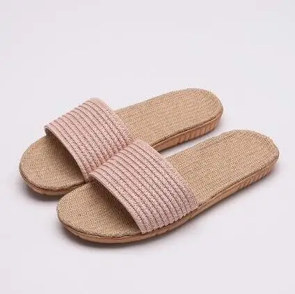 Pink Женские летние однотонные льняные тапочки для пар; Домашние льняные тапочки для гостиницы и путешествий; женские шлепанцы; пляжные вьетнамки; сандалии на плоской подошве; Лидер продаж - Цвет: Pink