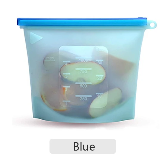 blue Силиконовая герметизация пищевых продуктов сумка для хранения многоразовый холодильник свежие хранения сумки силиконовые Фрукты Мясо Ziplock кухонный Органайзер - Цвет: blue