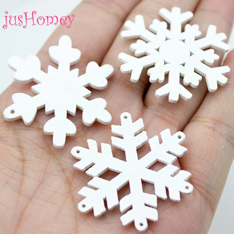 100 шт. Белые Деревянные Подвески со снежинками висячие украшения на елку зимний