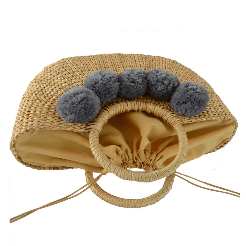 Пляжная Соломенная Сумка тоут летняя сумочка мешок с помпоном плетеная женская