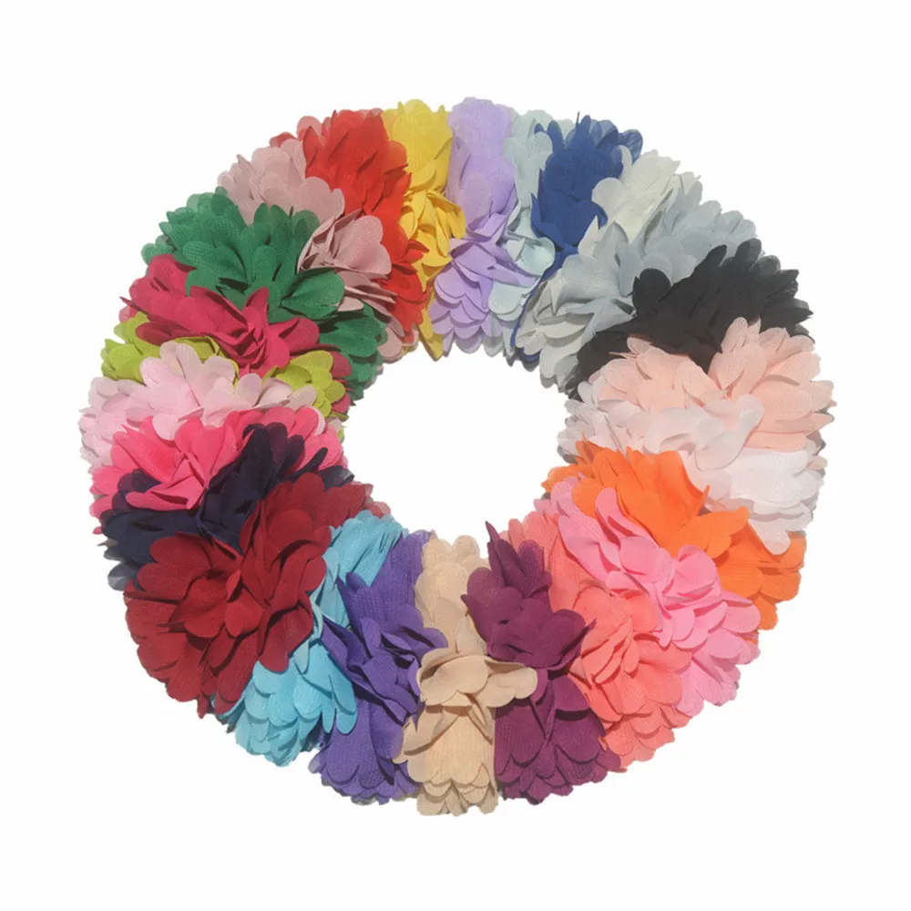 

3.5inch 50pcs/lot woman Hair Accessory DIY Chiffon Flower Without Clip Hair Flower High Quality Flower Accessories 25 Color