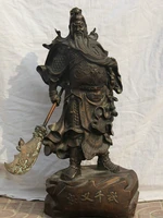 free shipping chinese bronze folk stand guan gong yu warrior god knight sword statue