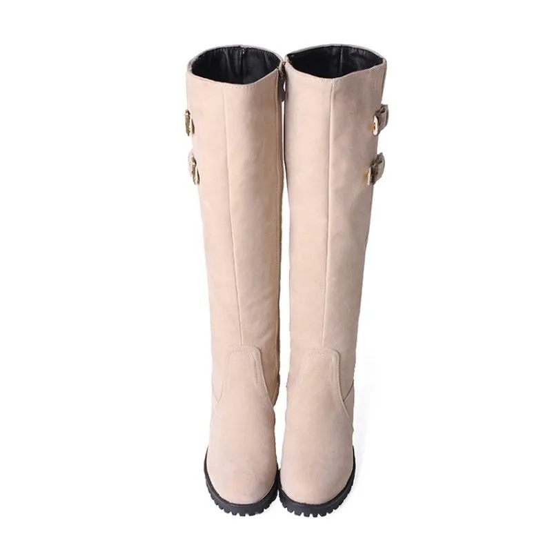 Женские теплые сапоги до колена на среднем каблуке с круглым носком молнии