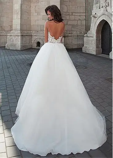 Привлекательный Тюль Бато декольте Свадебные и Бальные платья с кружевными