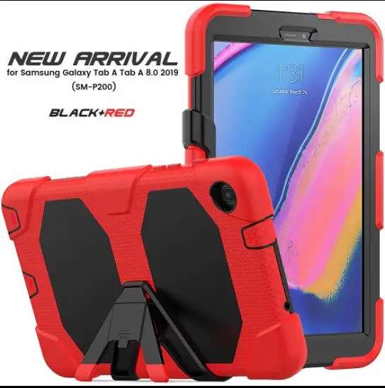 Чехол для Samsung Galaxy Tab A 8,0 P200 P205 P207 SM-P200 SM-P205 планшет из силикона с подставкой с откидной ножкой двойная степень защиты задняя крышка