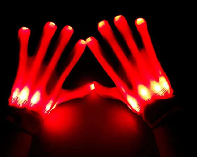 Красный Пара цветные светодиодные перчатки Rave светильник Finger светильник ing мигающие перчатки унисекс скелетная перчатка - Цвет: Красный