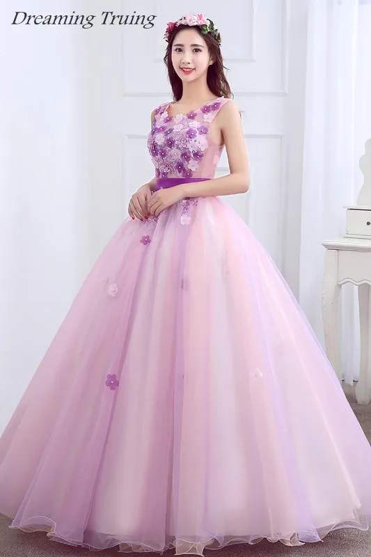 Дешевое бальное платье светло-фиолетовое Кинсеаньера Vestidos 15 Anos 2019 Тюль 3D цветы в