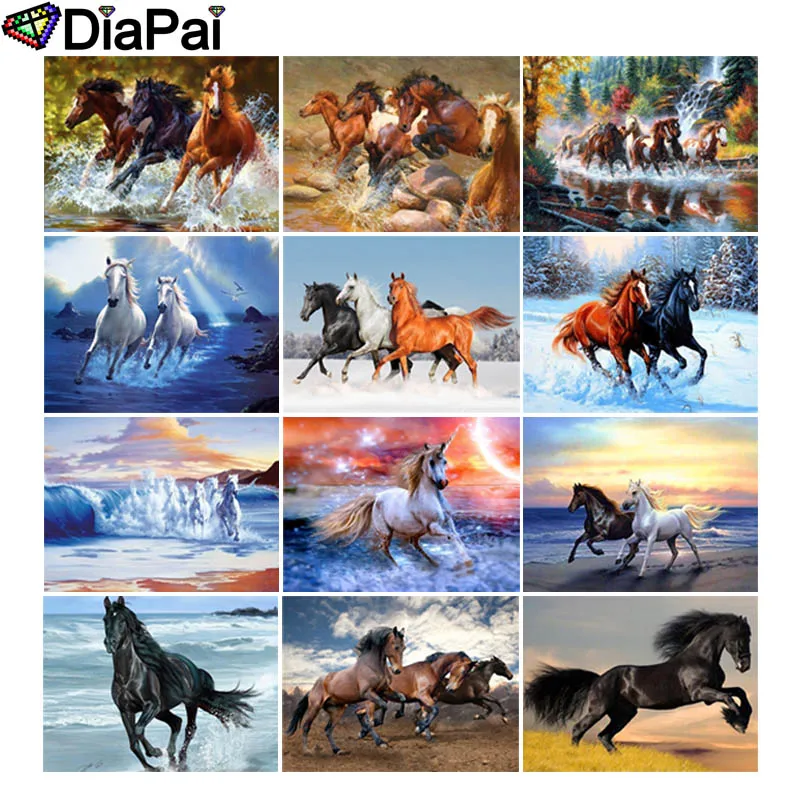 DIAPAI 100% квадратная/круглая дрель 5D DIY Алмазная картина &quotЖивотные лошадь
