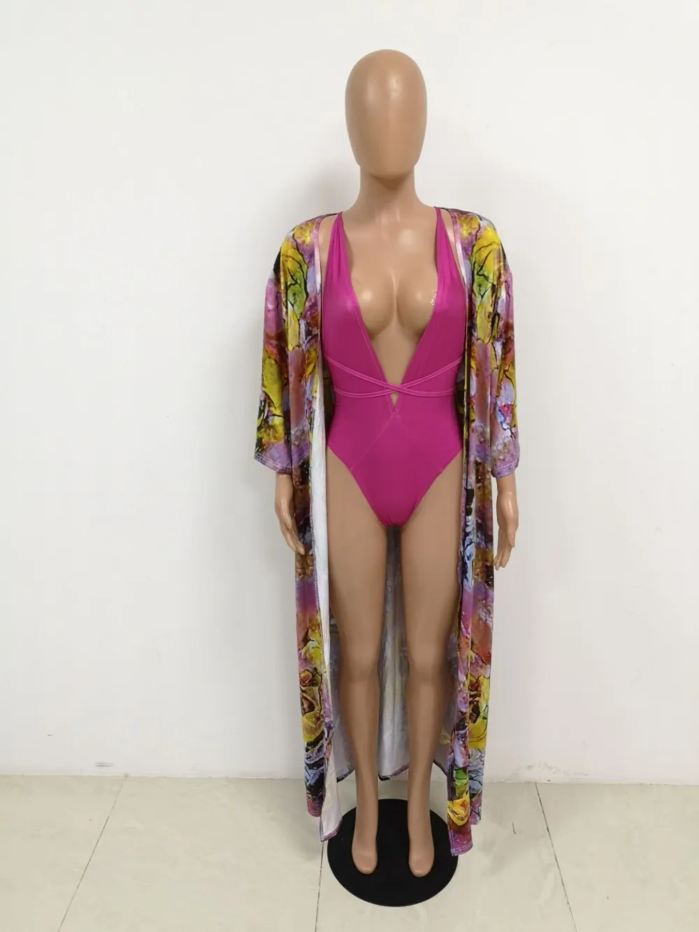 European and American digital printing chiffon tricolor bikini underwear long sleeve cape coat H9524 |