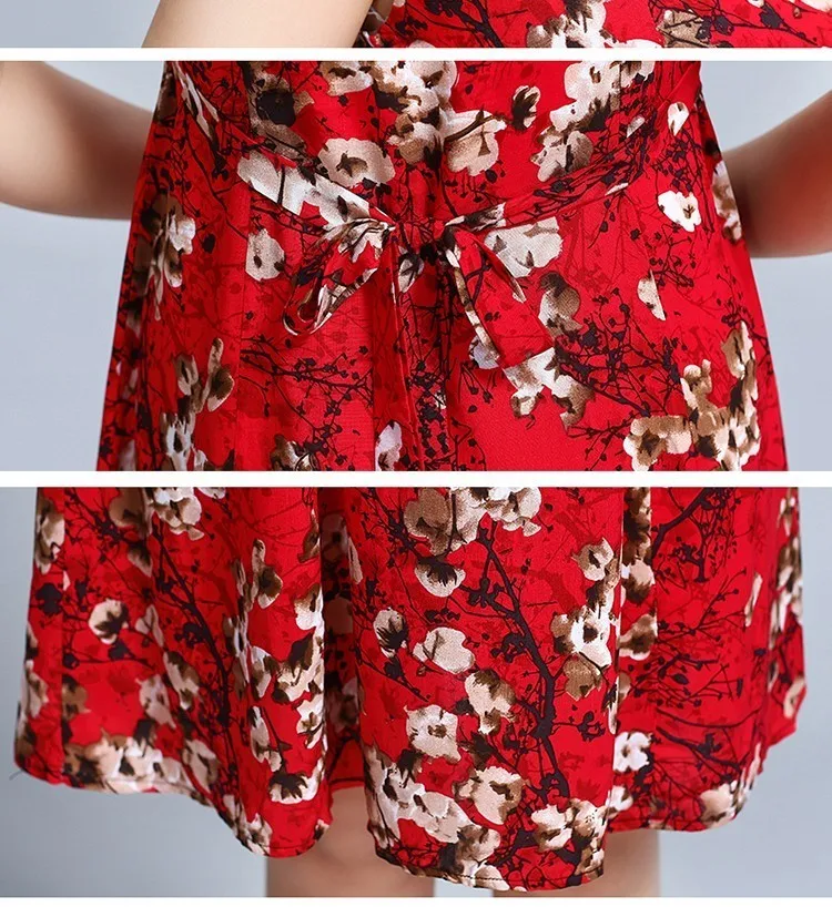 

L-5xl Women Summer Dresses Tunic Silk Short Sleeve Sundress Square Collar Casual Floral Print Dress Vestidos Plus Size