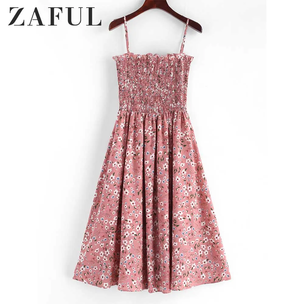 ZAFUL Платье на бретельках с цветочным принтом и оборками платье трапециевидной