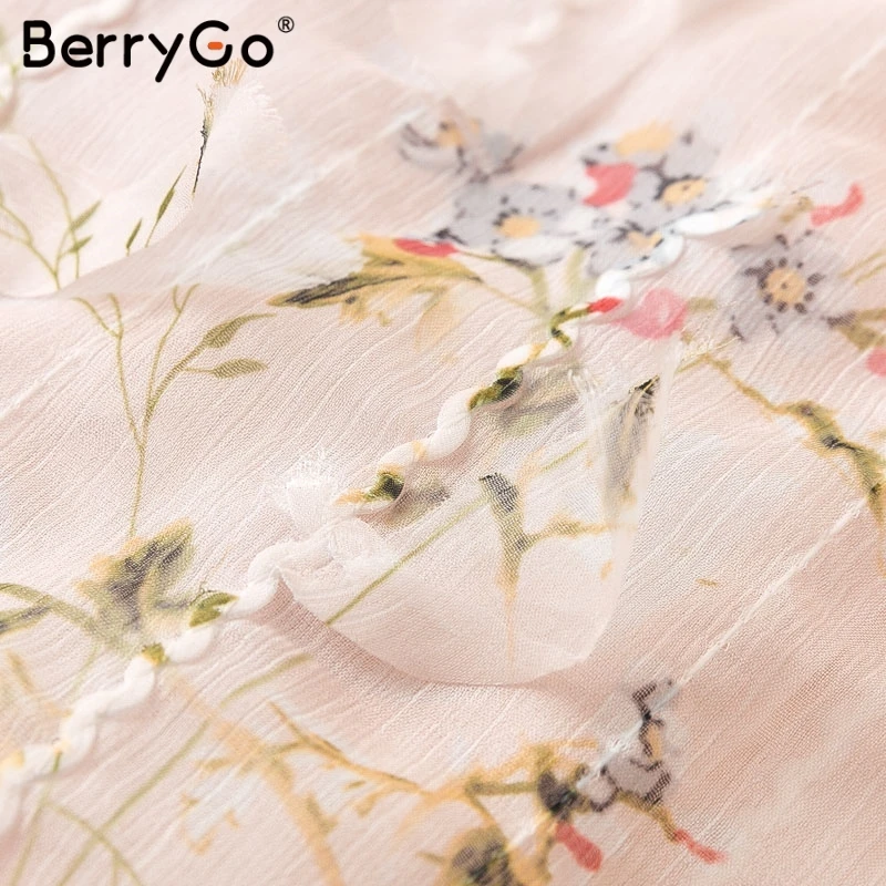 BerryGo элегантная Цветочная вышивка женское платье с v-образным вырезом спагетти