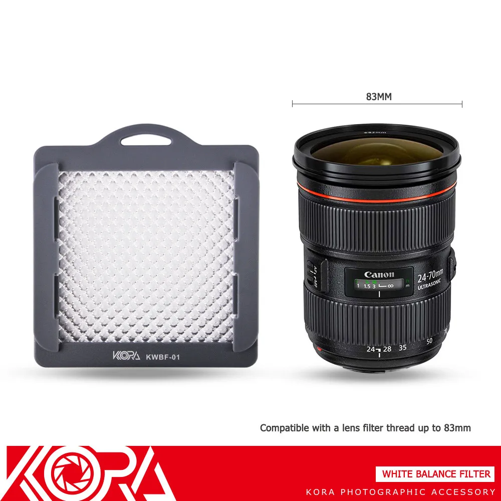 Kora KWBF-01Photography Профессиональный фильтр баланса белого с ремешком Серые Карты для объектива камеры до 83 мм Размер резьбы