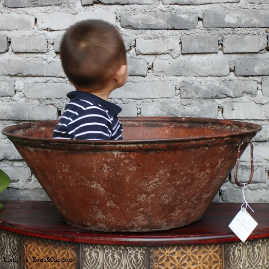 Большой горшок с медной отделкой винтажная чаша цветочный плантатор ручками|pot