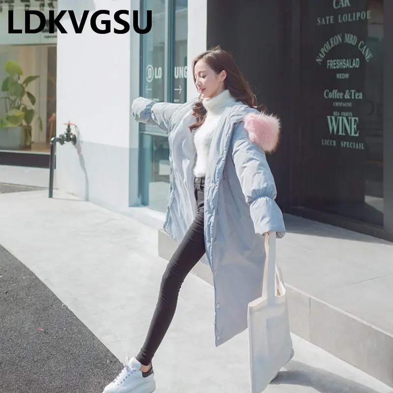 Утепленная теплая пуховая хлопковая куртка 2018 зимняя Женское пальто с капюшоном