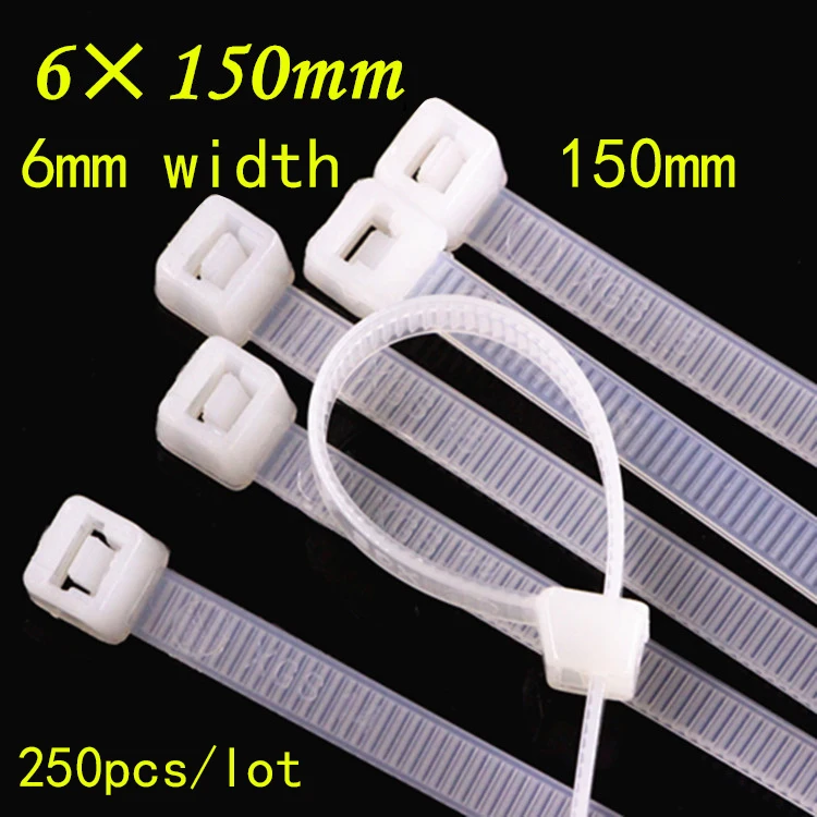 

6*150mm National Standard Nylon Cable Tie Black White Wire Tape Plastic Computer Line Bundles For Wires Tidy 250PCS