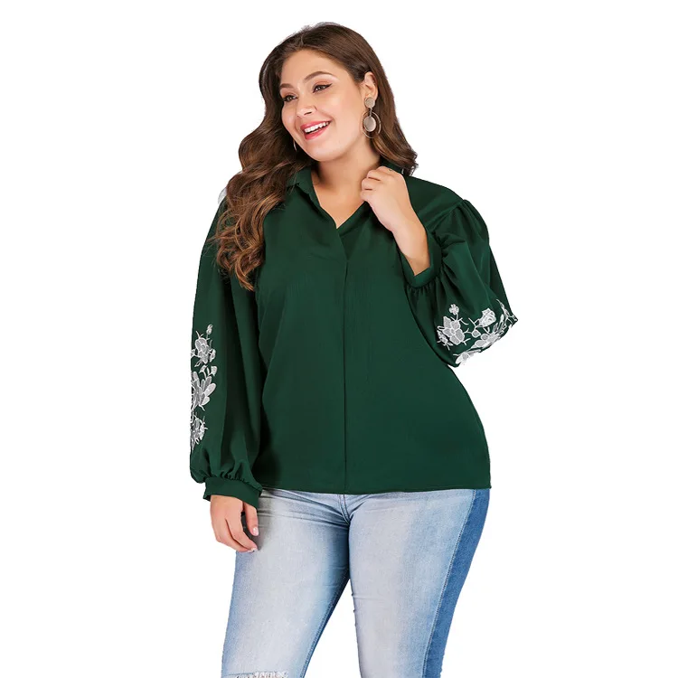 Женская шифоновая рубашка fat MM большого размера с отворотом и длинными рукавами