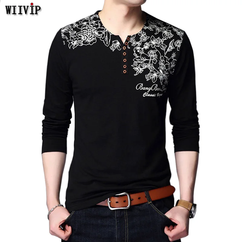 Wiivip Новый стильный брендовый модный принт Slim Fit футболка с длинным рукавом для