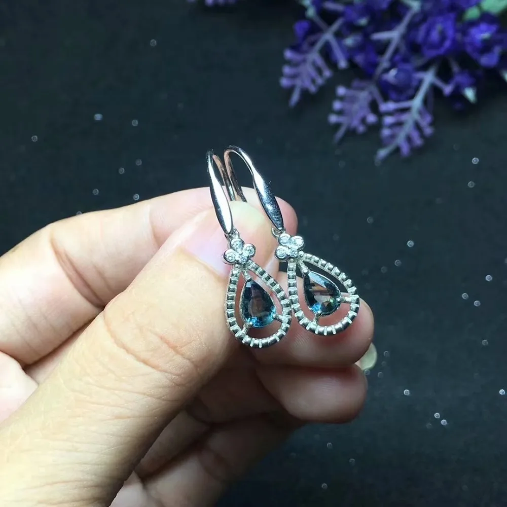 Fashion natural blue sapphire drop earrings Natural gem stone earrings S925 silver water drop Flower party earrings gift jewelry