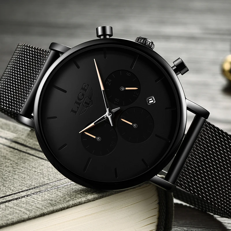 LIGE новинка бизнес дата мужские часы Топ бренд Роскошные водонепроницаемые