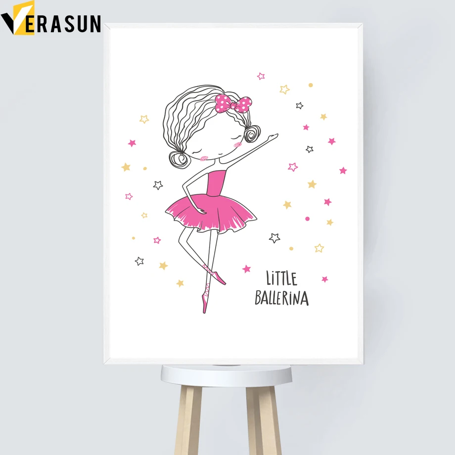 Мультфильм розовая девочка принцесса фея детская стена искусство холст картина