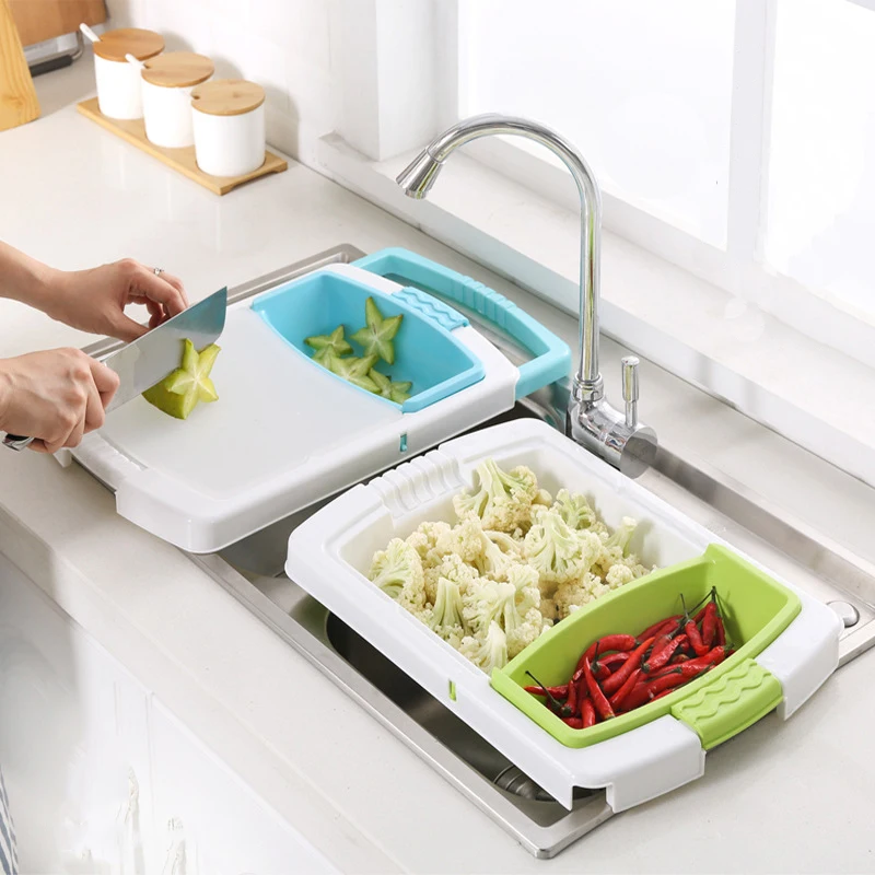 SAFEBET многофункциональная разделочная доска Выдвижная сливная корзина Съемная стиральная фрукты овощи Креативные кухонные аксессуары