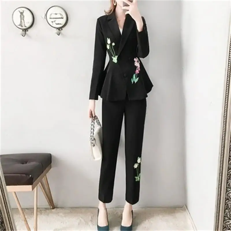 Модный костюм женский осенний Новый весенний высокого качества двубортный с